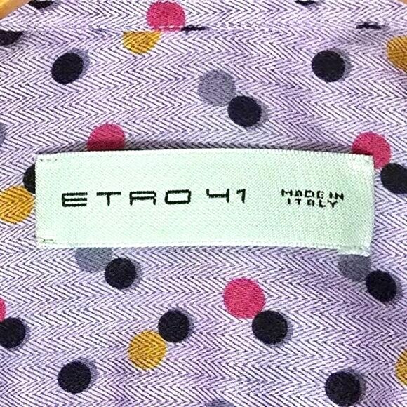 Etro Italy Velvet Collar Performance Relaxed Dress Shirt in Purple Polka Dot - Picture 10 of 11